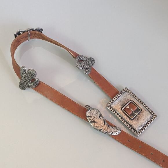Guess Vintage 90\'s Brown Leather Belt Metal Cactus Snake Chili Pepper Accents main image 10